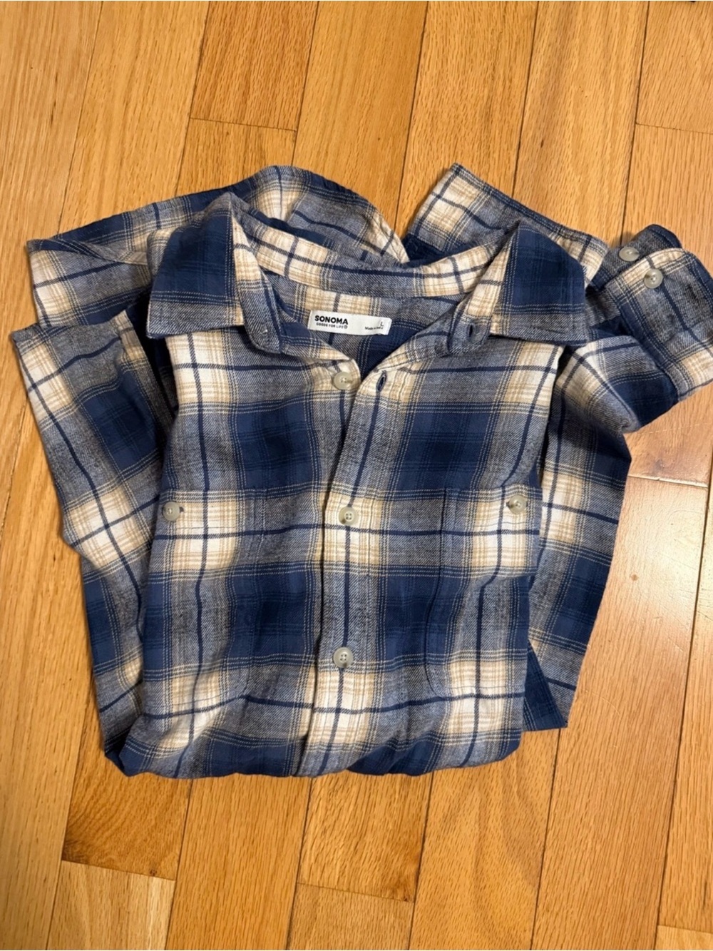 Sonoma Men’s Navy Plaid Button-Up Shirt